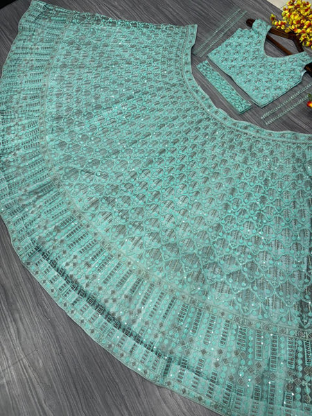 Sea Green Net Sequence Lehenga Choli