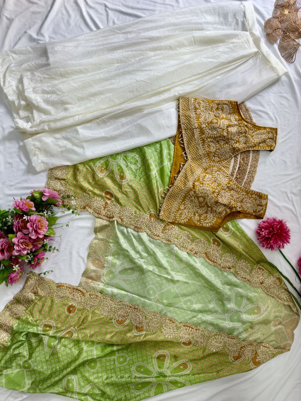 Ready to Wear Chinon Silk Multi Thread Work Indo Western Drape Saree