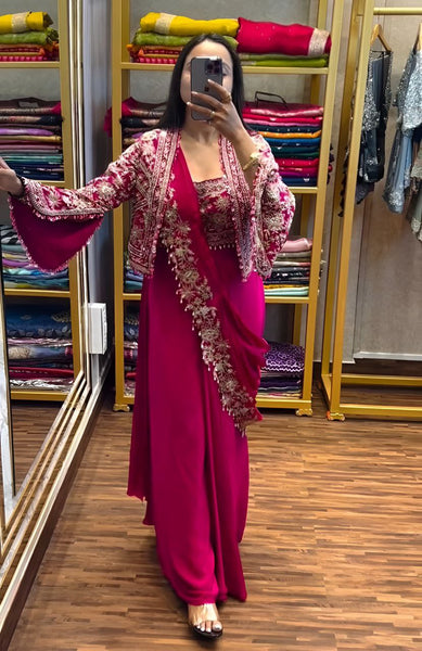 Ready to wear Chinon Silk Jacket Saree