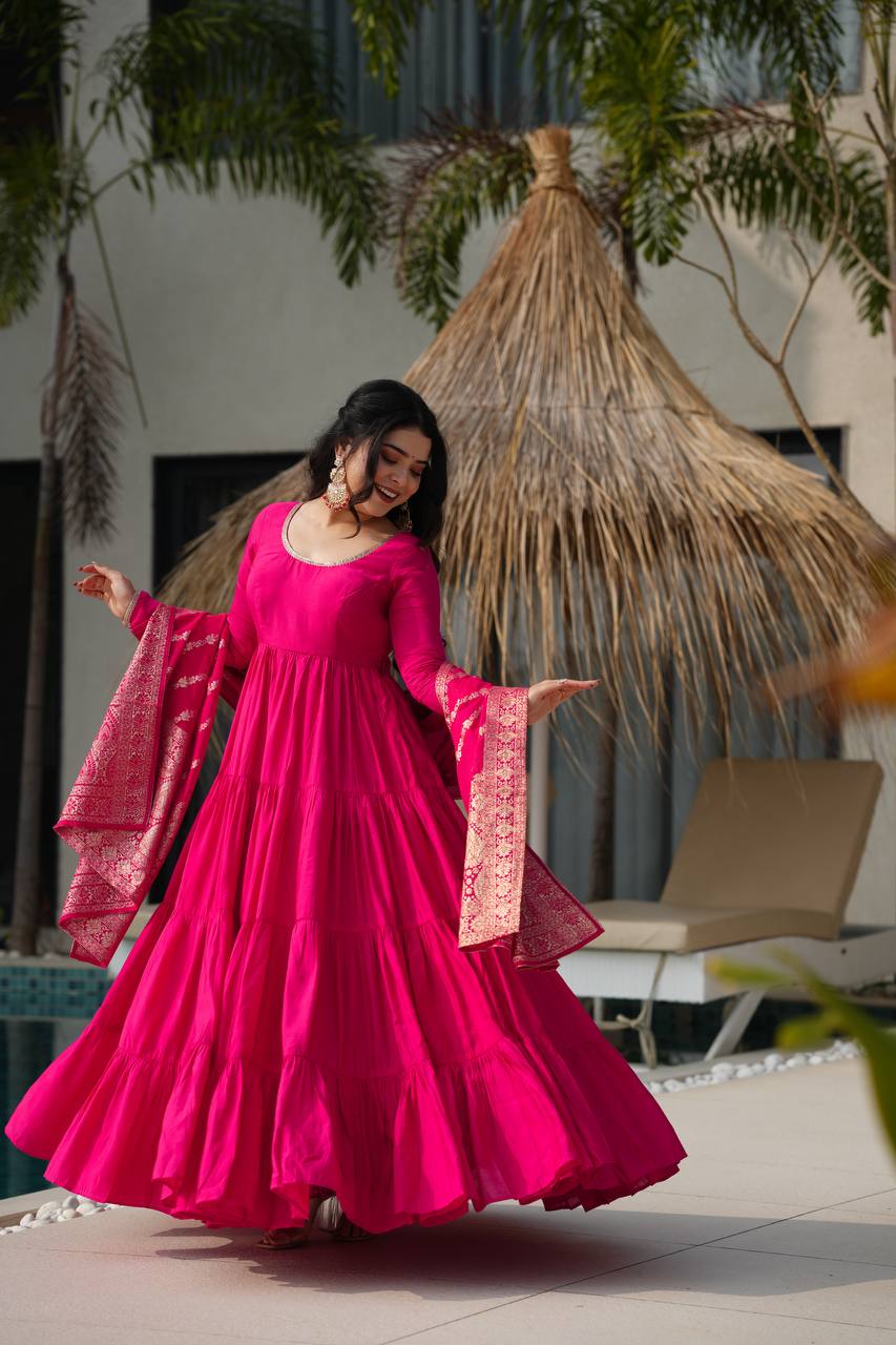 Trendy Roman Silk Chanderi Anarkali Suit