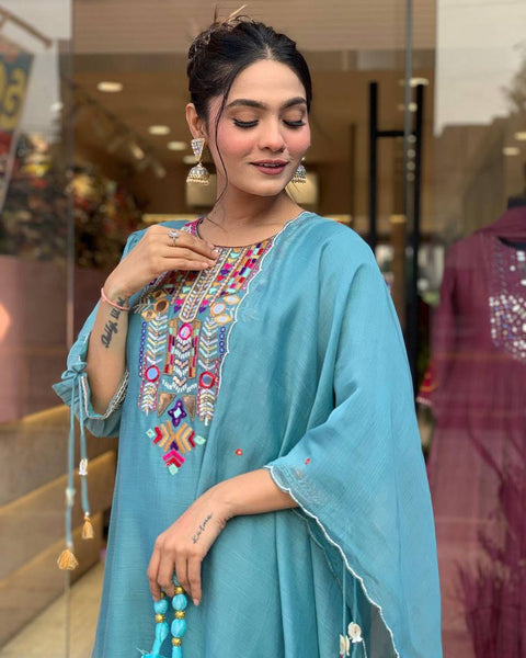 Chanderi Mirror Embroidered Salwar Suit