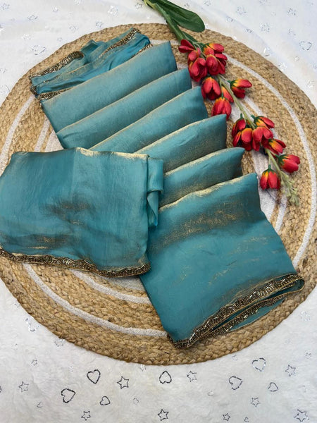 Latest Chiffon Shimmer Cut Dana Hand Work Saree Blouse