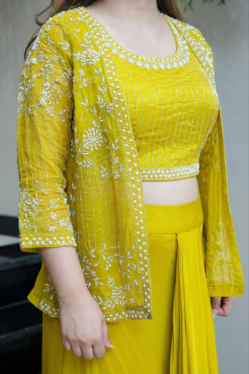 Ready to Wear Chinon SIlk Dhoti Blouse Jacket Set