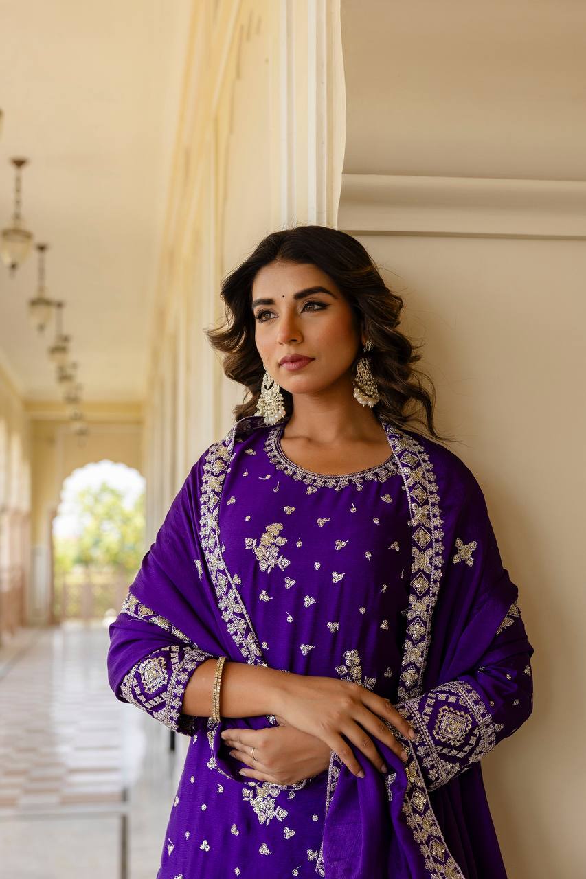 Chinon Silk Sequence Work Salwar Suit