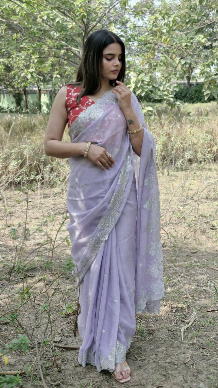 Organza Silk Sequence Work Saree Blouse