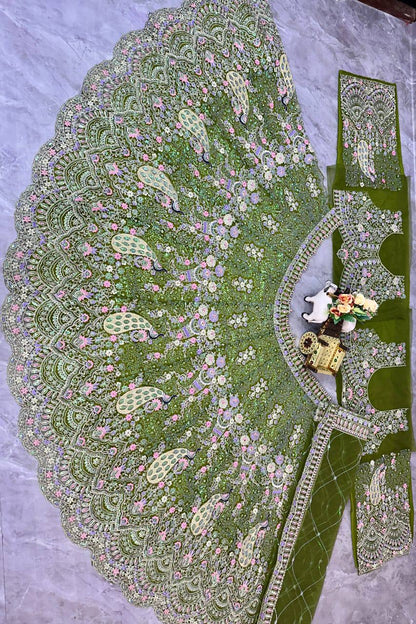 Latest Green Color Net Sequence Lehenga Choli