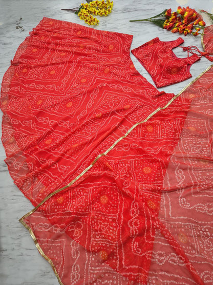 Designer Georgette Lehenga Choli with Printed Work & Lace Border Dupatta