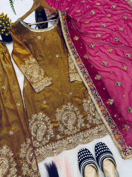 Heavy Fandy Crushi Silk Embroidered Salwar Suit Set