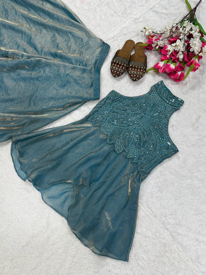 Exquisite Fandy Silk Handcrafted Sharara Set