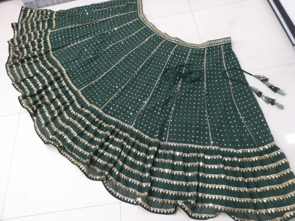 Bottle Green Embroidered Faux Georgette Lehenga Choli Set