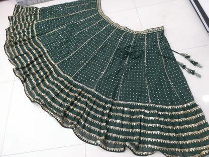 Bottle Green Embroidered Faux Georgette Lehenga Choli Set