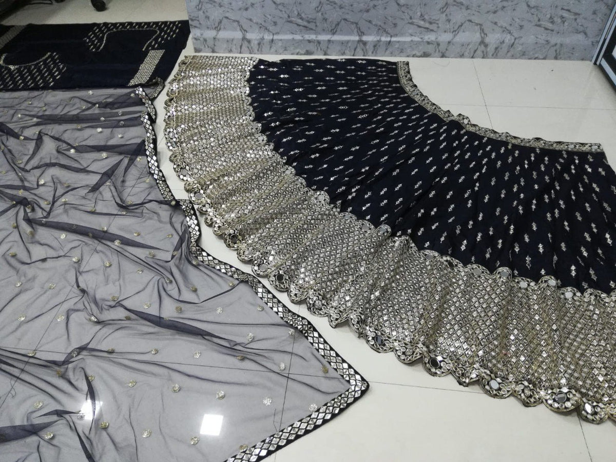 Premium Italian Silk Lehenga Choli with Thread & Paper Mirror Embroidery
