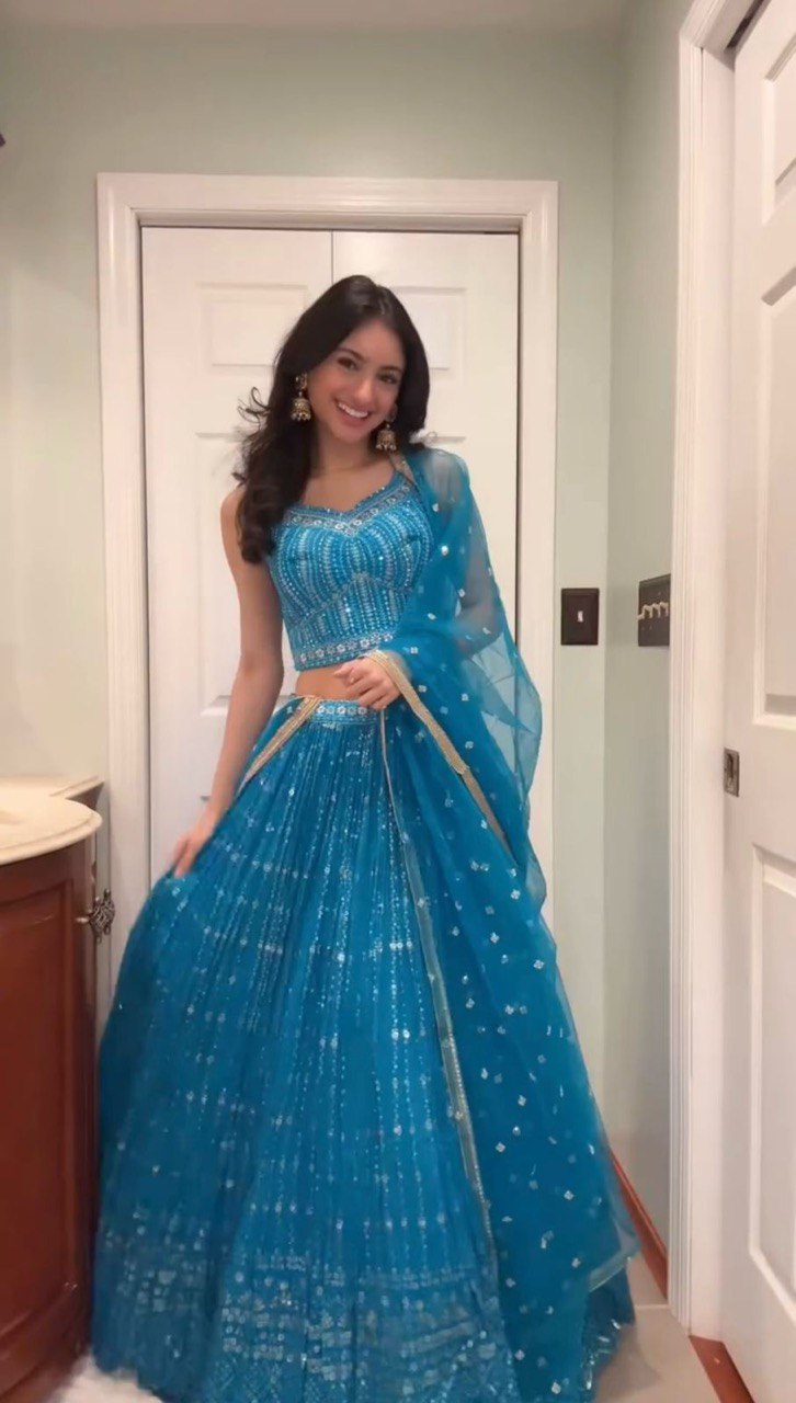 Blue Color Georgette Sequence Lehenga Choli