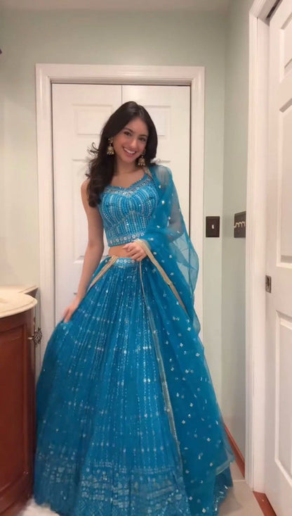 Blue Color Georgette Sequence Lehenga Choli