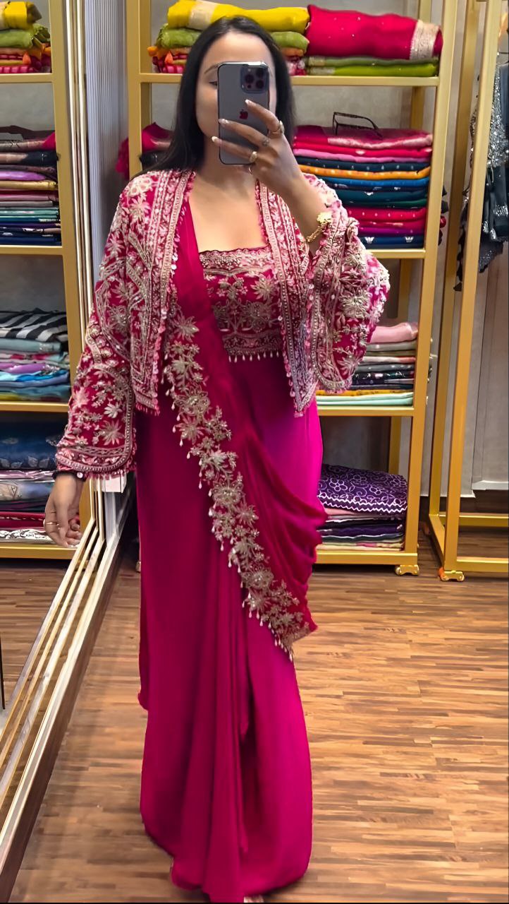 Ready to wear Chinon Silk Jacket Saree