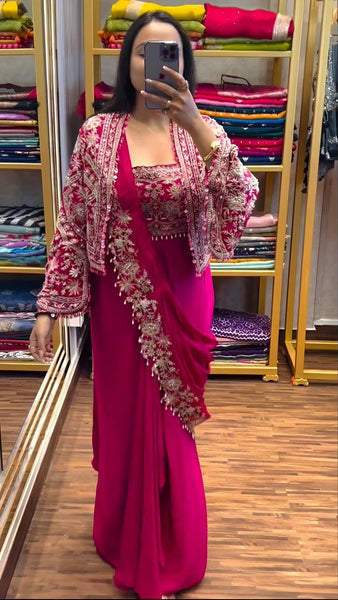 Ready to wear Chinon Silk Jacket Saree