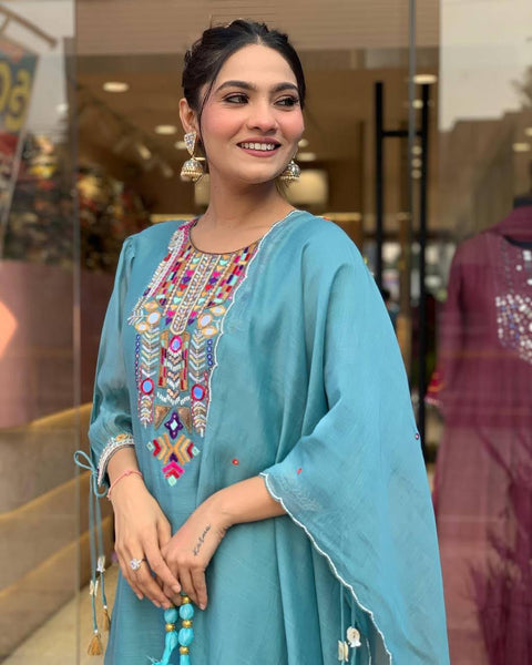 Chanderi Mirror Embroidered Salwar Suit