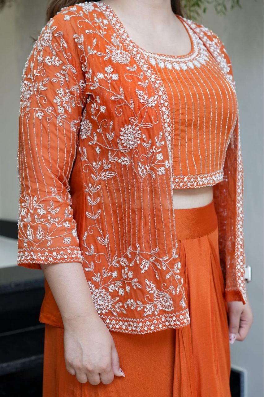 Ready to Wear Chinon SIlk Dhoti Blouse Jacket Set
