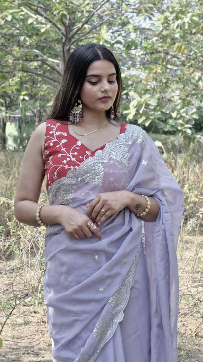 Organza Silk Sequence Work Saree Blouse