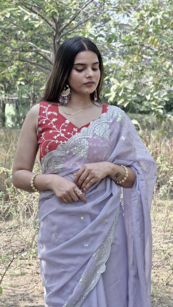 Organza Silk Sequence Work Saree Blouse