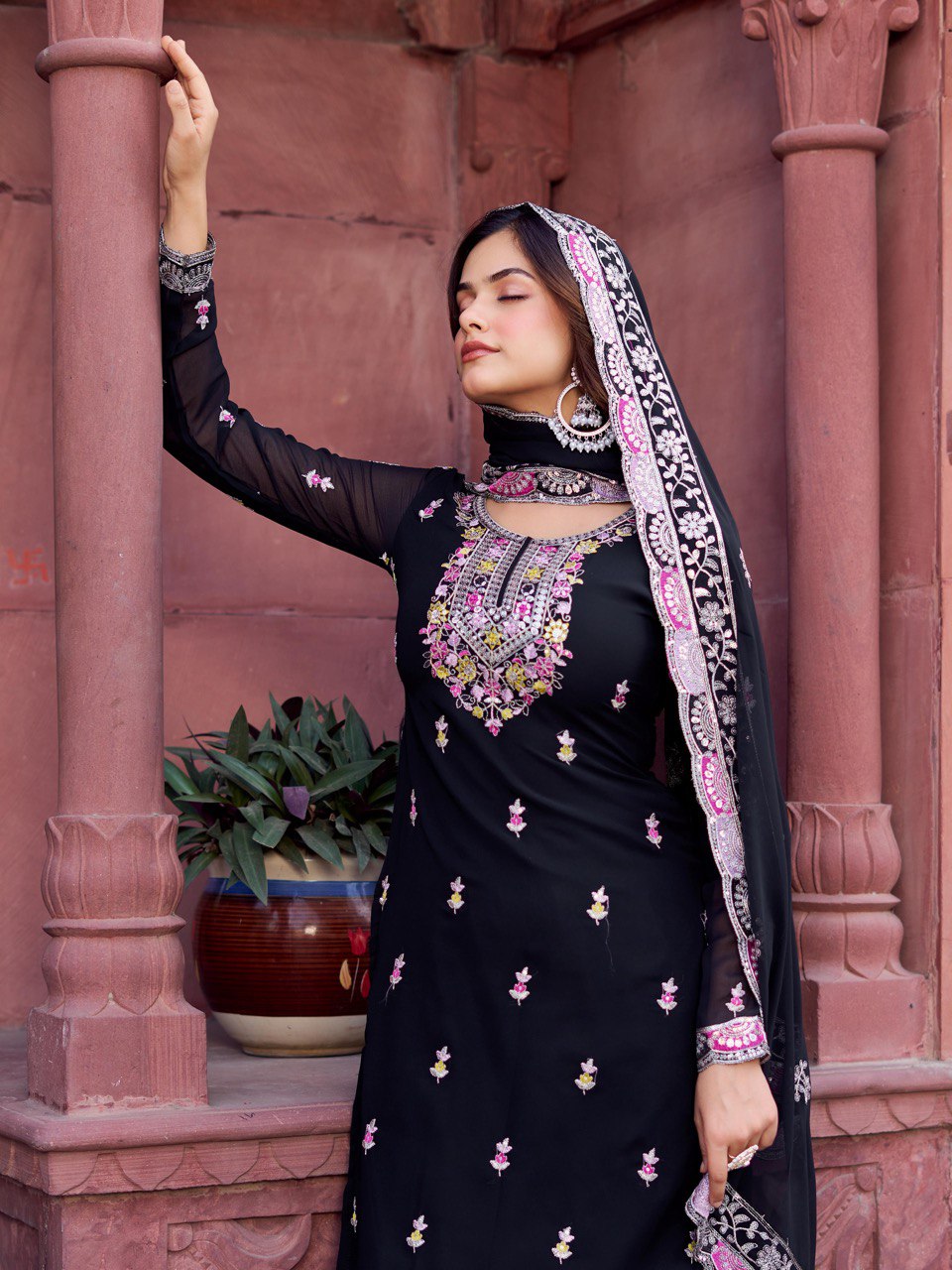 Georgette Sequence Work Sharara Suit