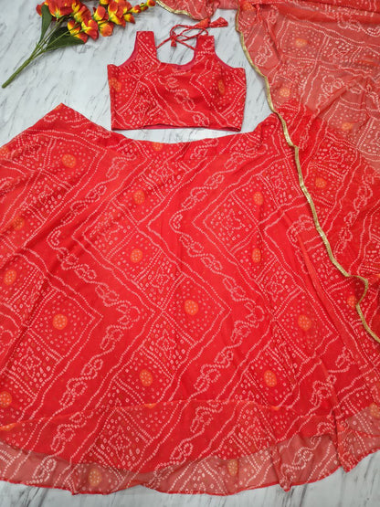 Designer Georgette Lehenga Choli with Printed Work & Lace Border Dupatta