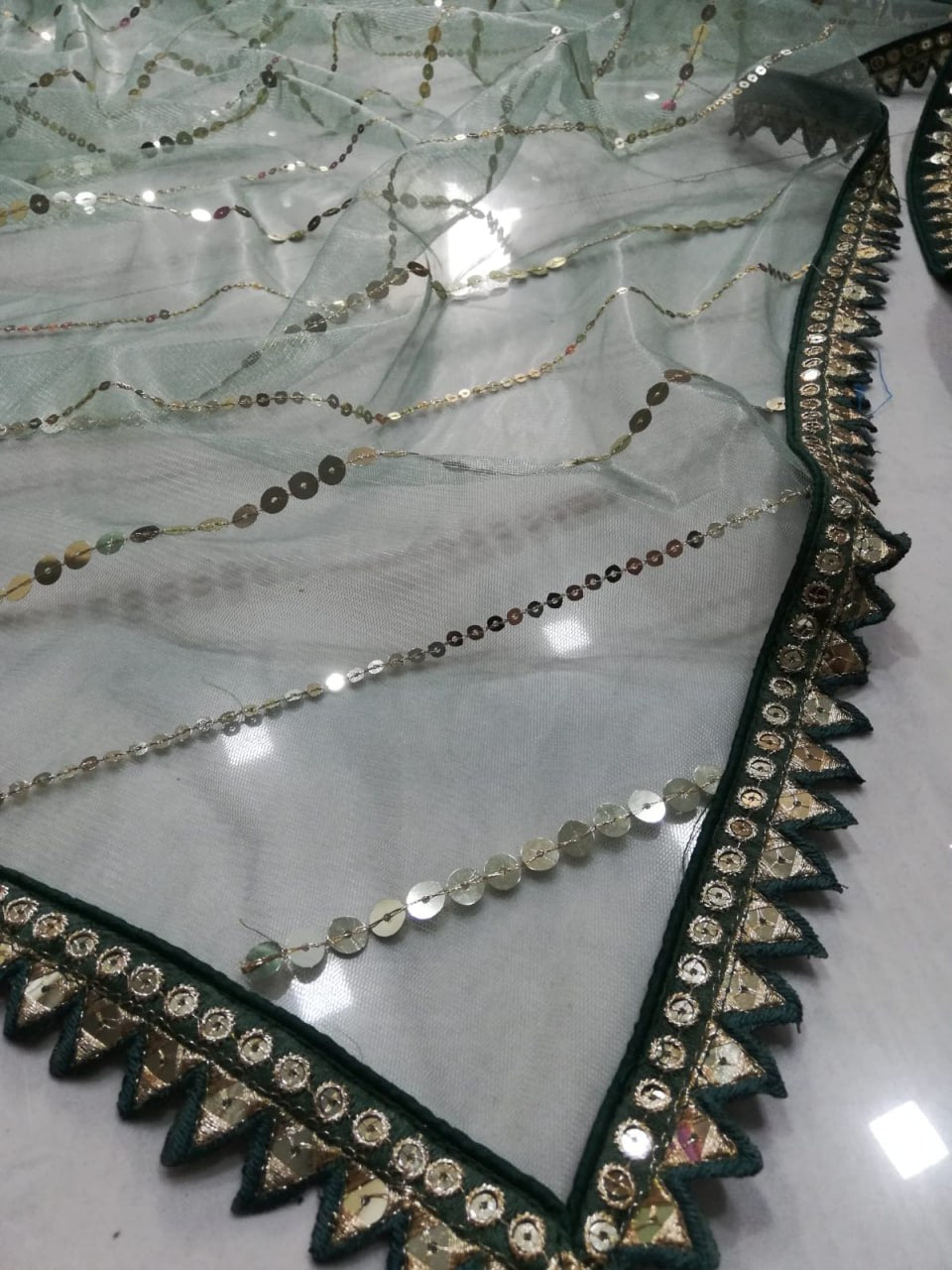 Bottle Green Embroidered Faux Georgette Lehenga Choli Set