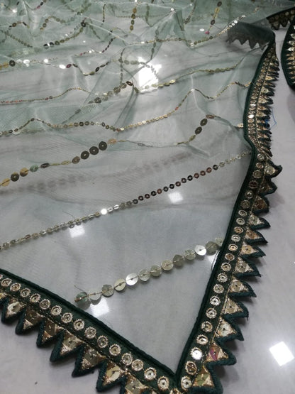 Bottle Green Embroidered Faux Georgette Lehenga Choli Set