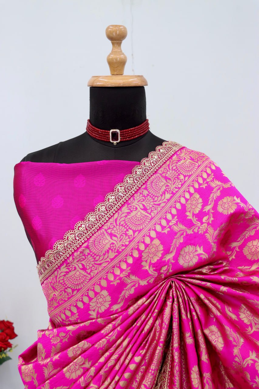 Latest Banarasi Silk Saree with Matching Silk Blouse Piece