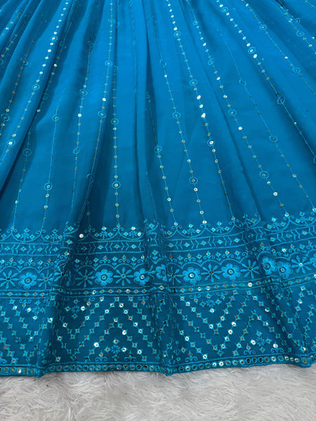 Blue Color Georgette Sequence Lehenga Choli