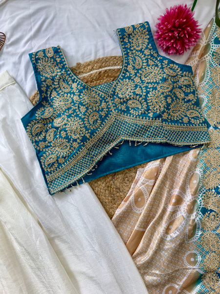 Ready to Wear Chinon Silk Multi Thread Work Indo Western Drape Saree