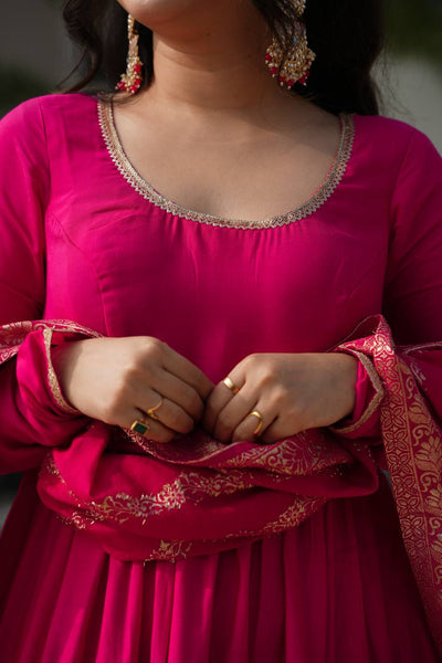 Trendy Roman Silk Chanderi Anarkali Suit