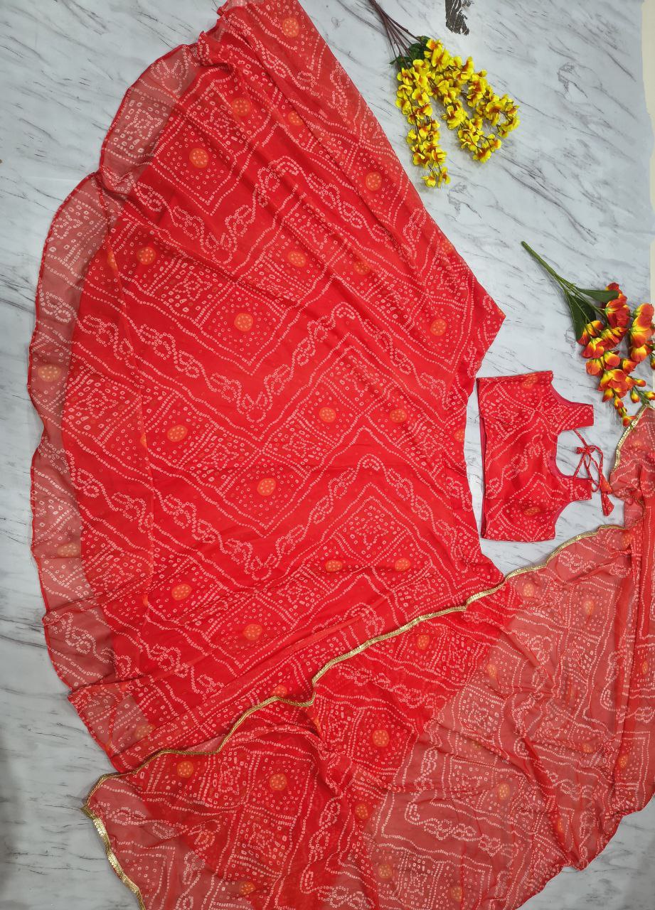 Designer Georgette Lehenga Choli with Printed Work & Lace Border Dupatta
