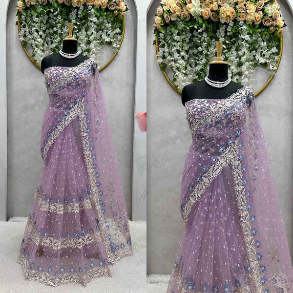 Party Wear Net Sequence Pearl Work Saree Blouse
