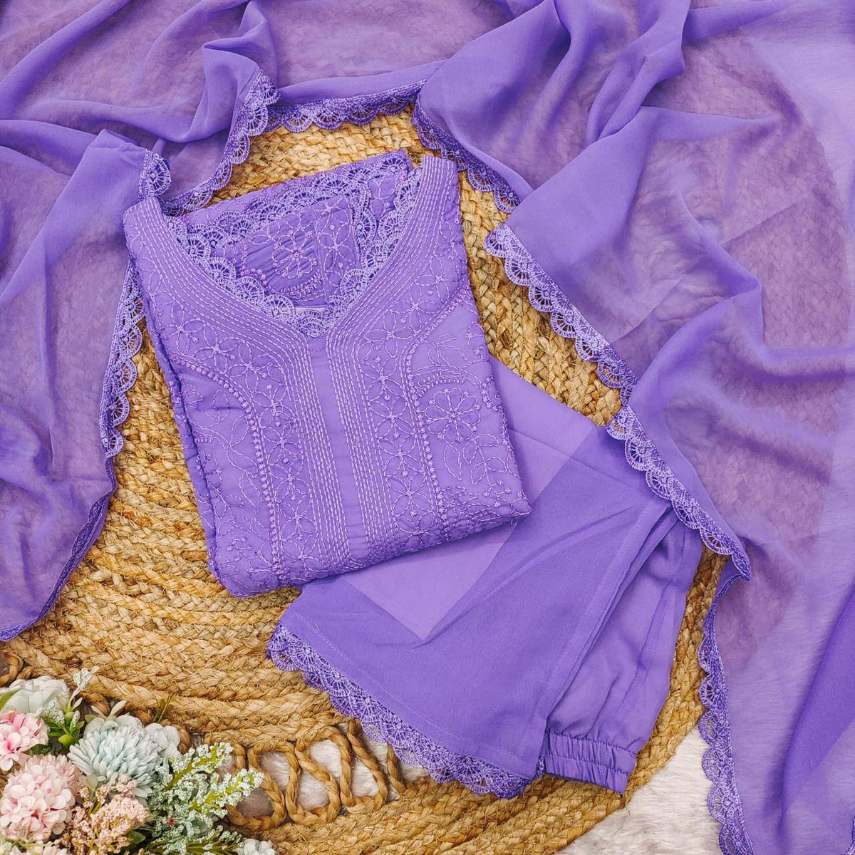 Party Wear Georgette Chikankari Embroidery Suit