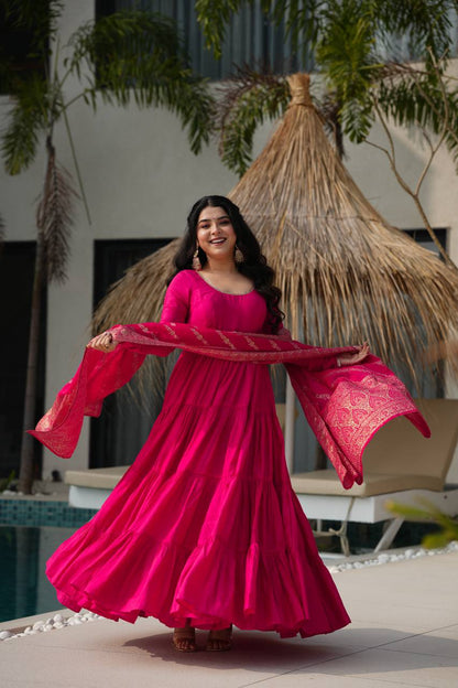 Trendy Roman Silk Chanderi Anarkali Suit