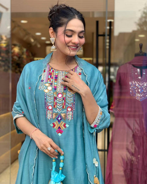 Chanderi Mirror Embroidered Salwar Suit