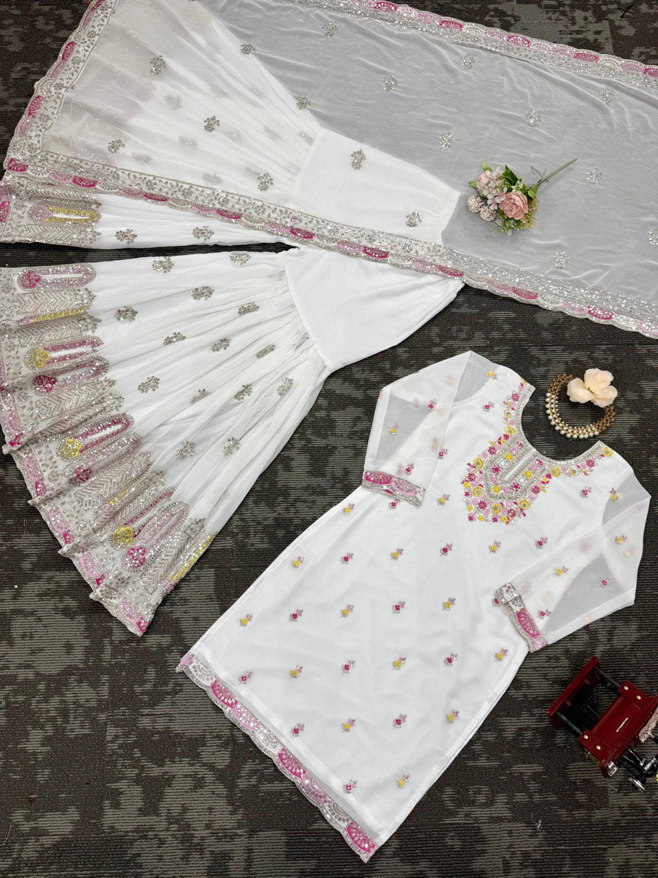 Georgette Sequence Work Sharara Suit