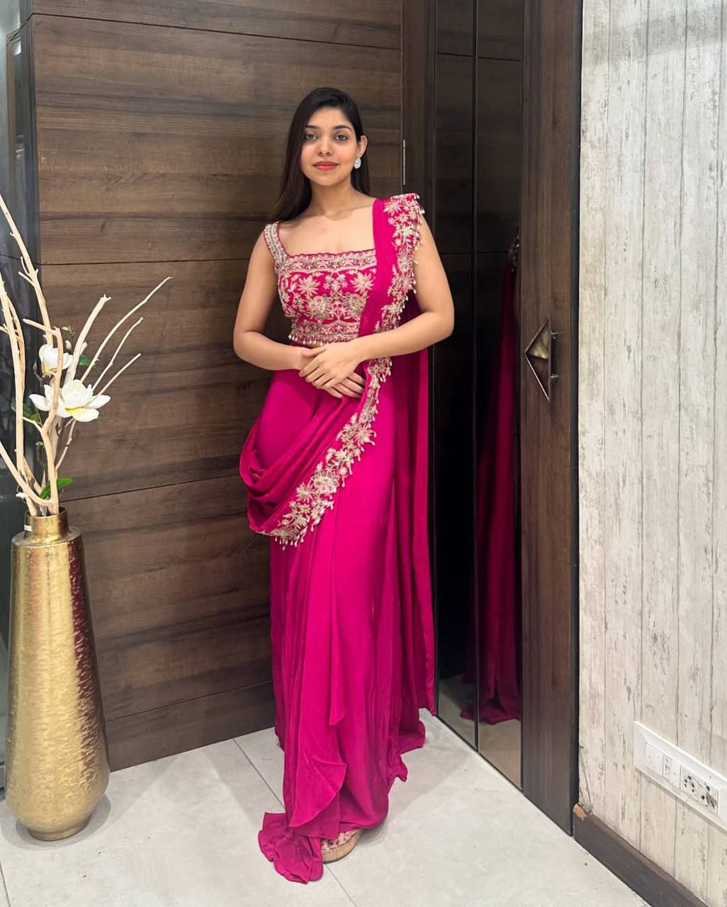 Ready to wear Chinon Silk Jacket Saree
