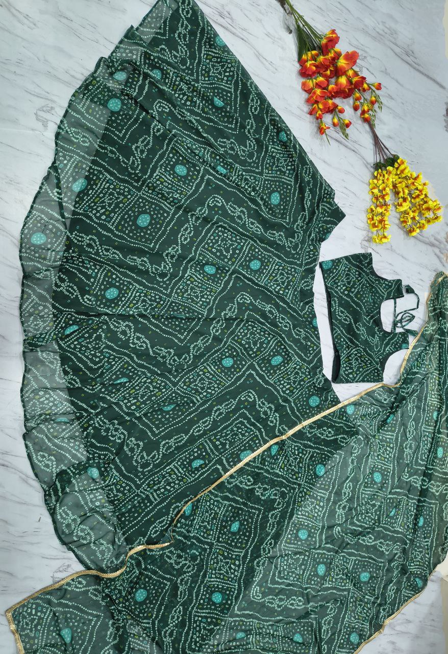 Designer Georgette Lehenga Choli with Printed Work & Lace Border Dupatta