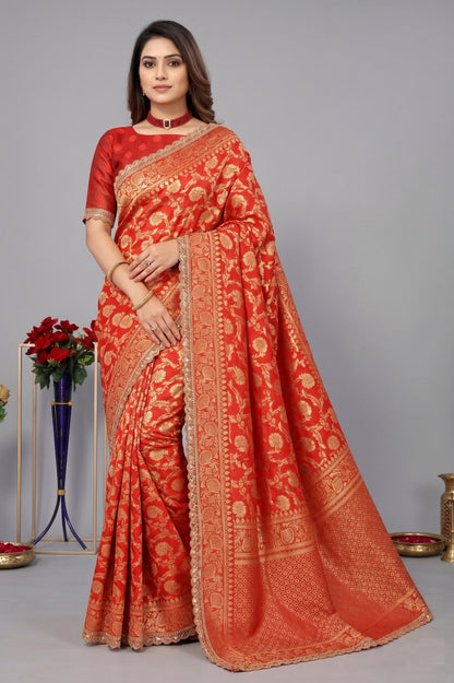 Latest Banarasi Silk Saree with Matching Silk Blouse Piece