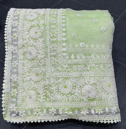 Attractive Organza Silk With Fancy Embroidery Work Saree
