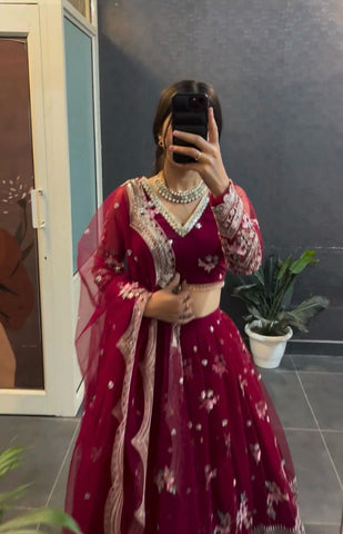 Beautiful Cherry Red Color Lehenga choli