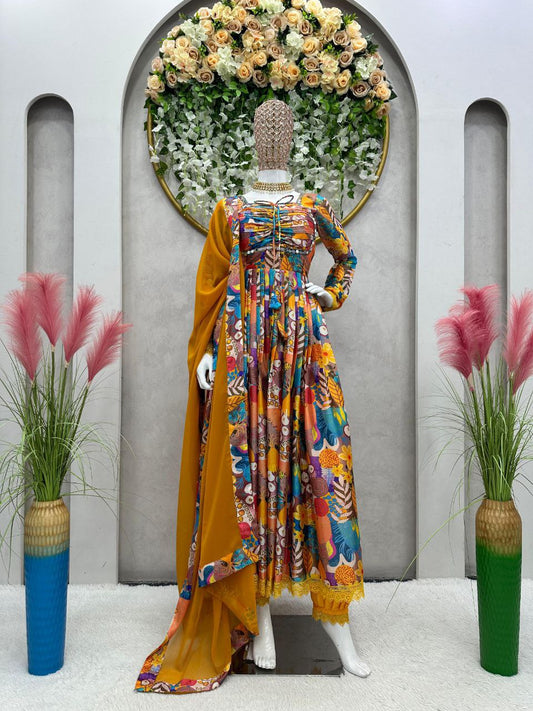 Beautiful Yellow color Digital Printed  Kurta Set with Dupatta
