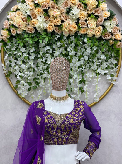 Beautiful Purple Color  Georgette Sequence Work Lehenga Choli With Dupatta