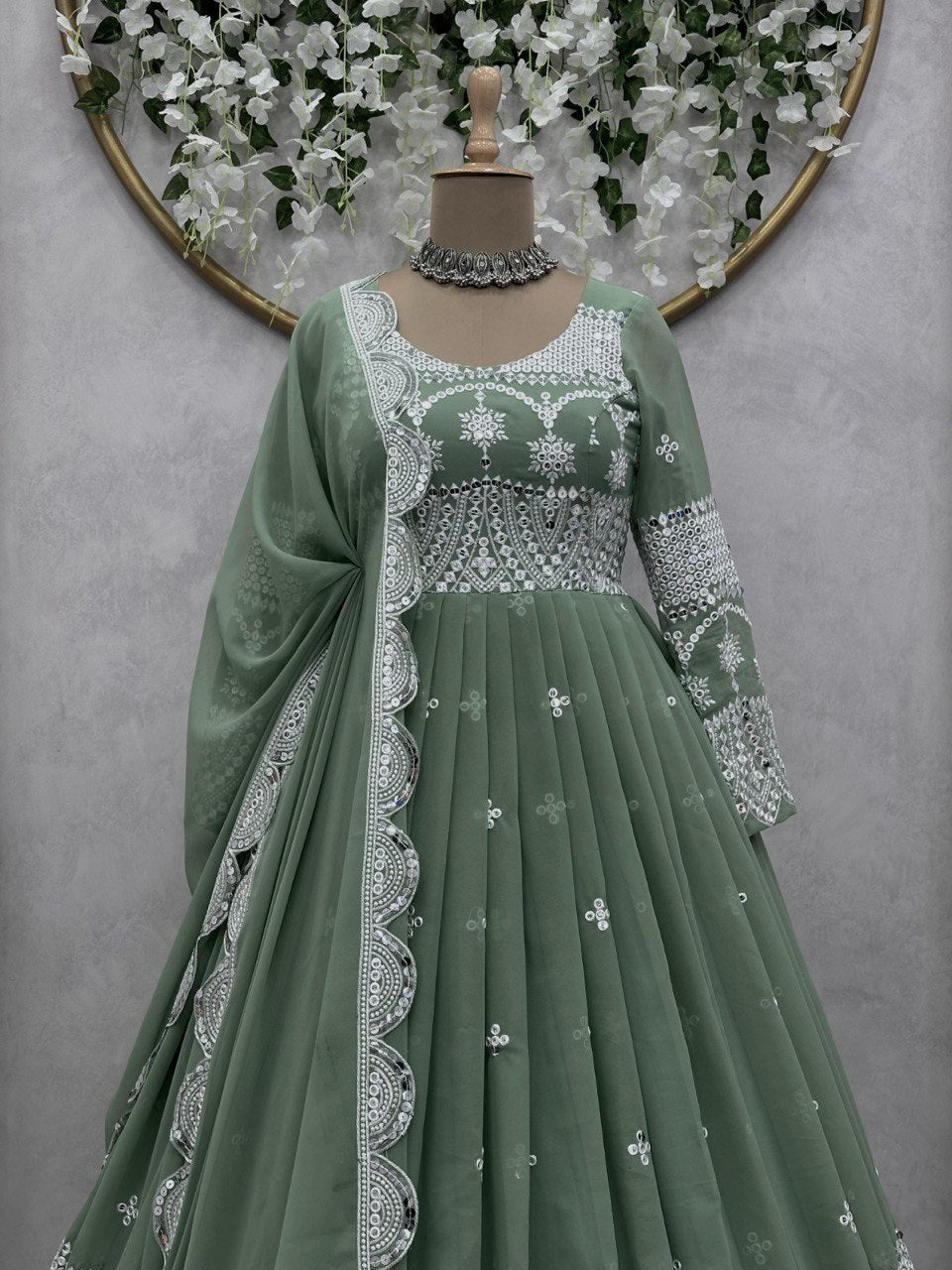Beautiful Designer Anarkali Salwar Suit With Thread And Sequence work