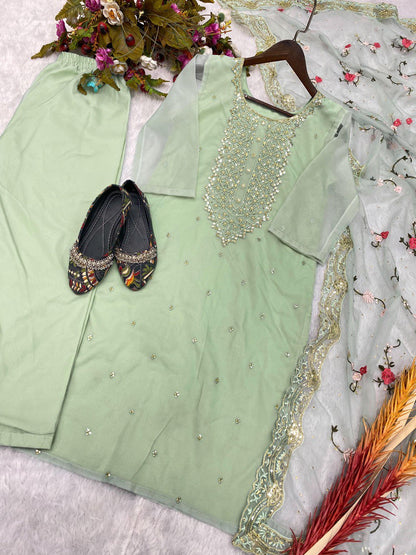 Designer Organza Kurta Set With Embroidery Sequence Work