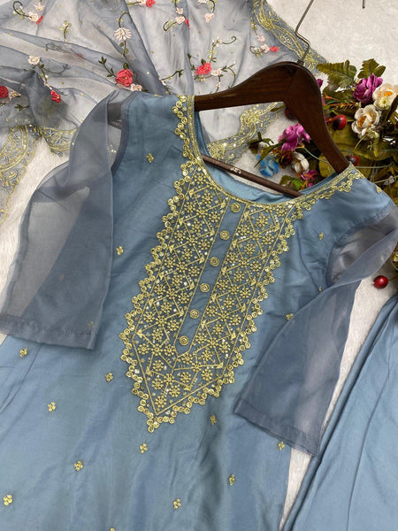 Designer Organza Kurta Set With Embroidery Sequence Work
