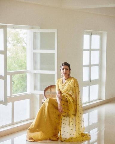 Graceful Mustard Color Chanderi Silk Sequence Work Saree Blouse