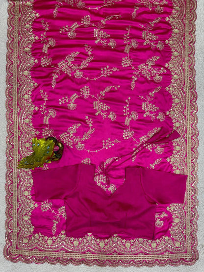 Party Wear Pink Color Japan Satin Sequence Work Saree Blouse